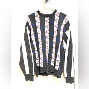 VTG 90s Private Club Cotton Sweater Sz:L Grandpacore Geometric Knit Crewneck.